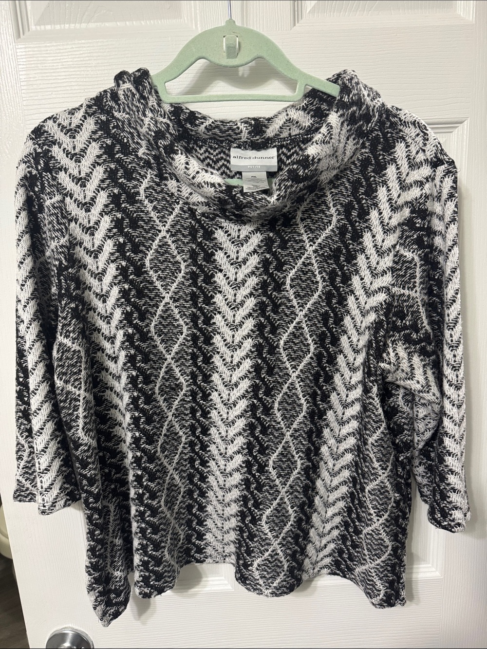Alfred Dunner Black & White Cable-Pattern Cowl Neck Sweater